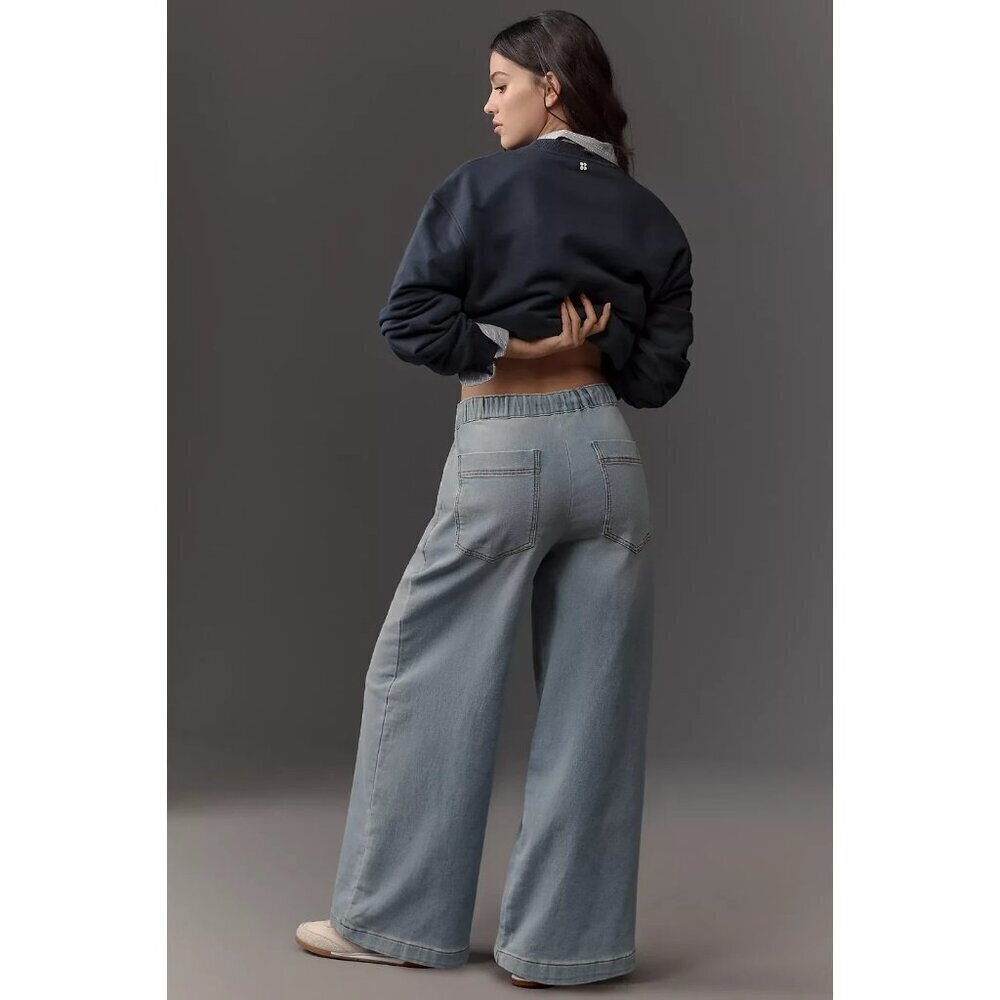 Pilcro Denim-Knit Pull-On High-Rise Wide-Leg JeansDENIM LIGHT LARGE NWT - Picture 3 of 4